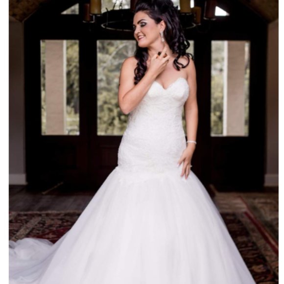 Ivory, lace detail, long tulle train - Picture 2 of 2